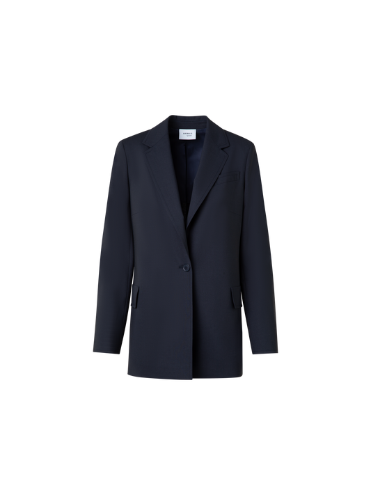 Designer Lange Boyfriend-Jacke aus Cool Wool - Dunkelblau - Blau