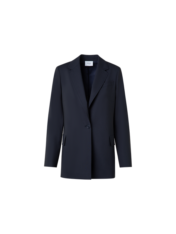 Designer Lange Boyfriend-Jacke aus Cool Wool - Dunkelblau - Blau