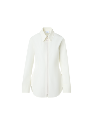 Designer Geraffte Bluse aus Baumwollpopeline mit Reissverschluss - Ecru