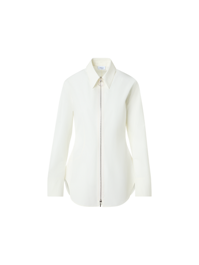 Designer Geraffte Bluse aus Baumwollpopeline mit Reissverschluss - Ecru