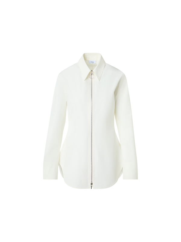 Designer Geraffte Bluse aus Baumwollpopeline mit Reissverschluss - Ecru