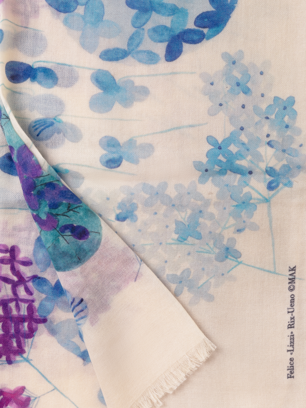 Designer Kaschmirschal mit Denim Blossom Druck - Blau - Bunt - Rosa