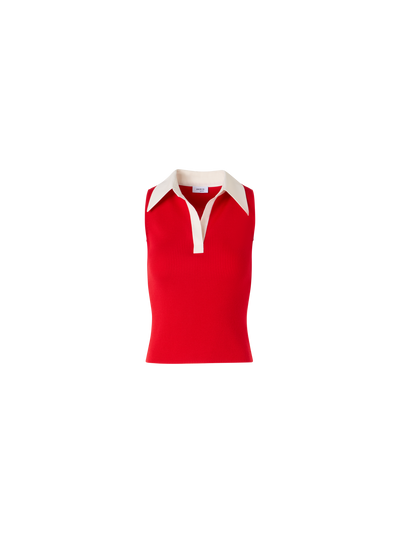 Designer Ärmelloses Strickpolo aus Merinowolle - Rot