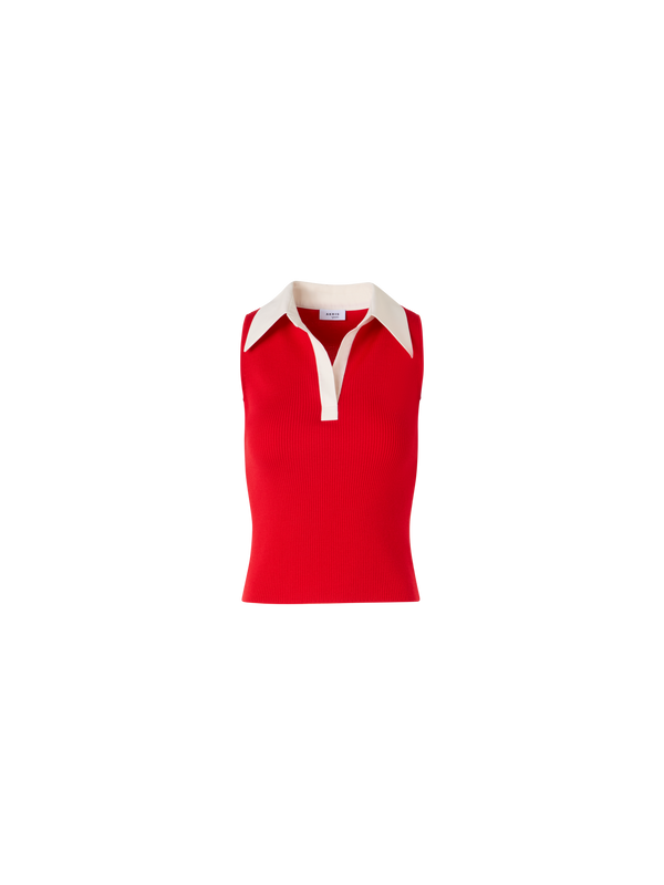 Designer Ärmelloses Strickpolo aus Merinowolle - Rot