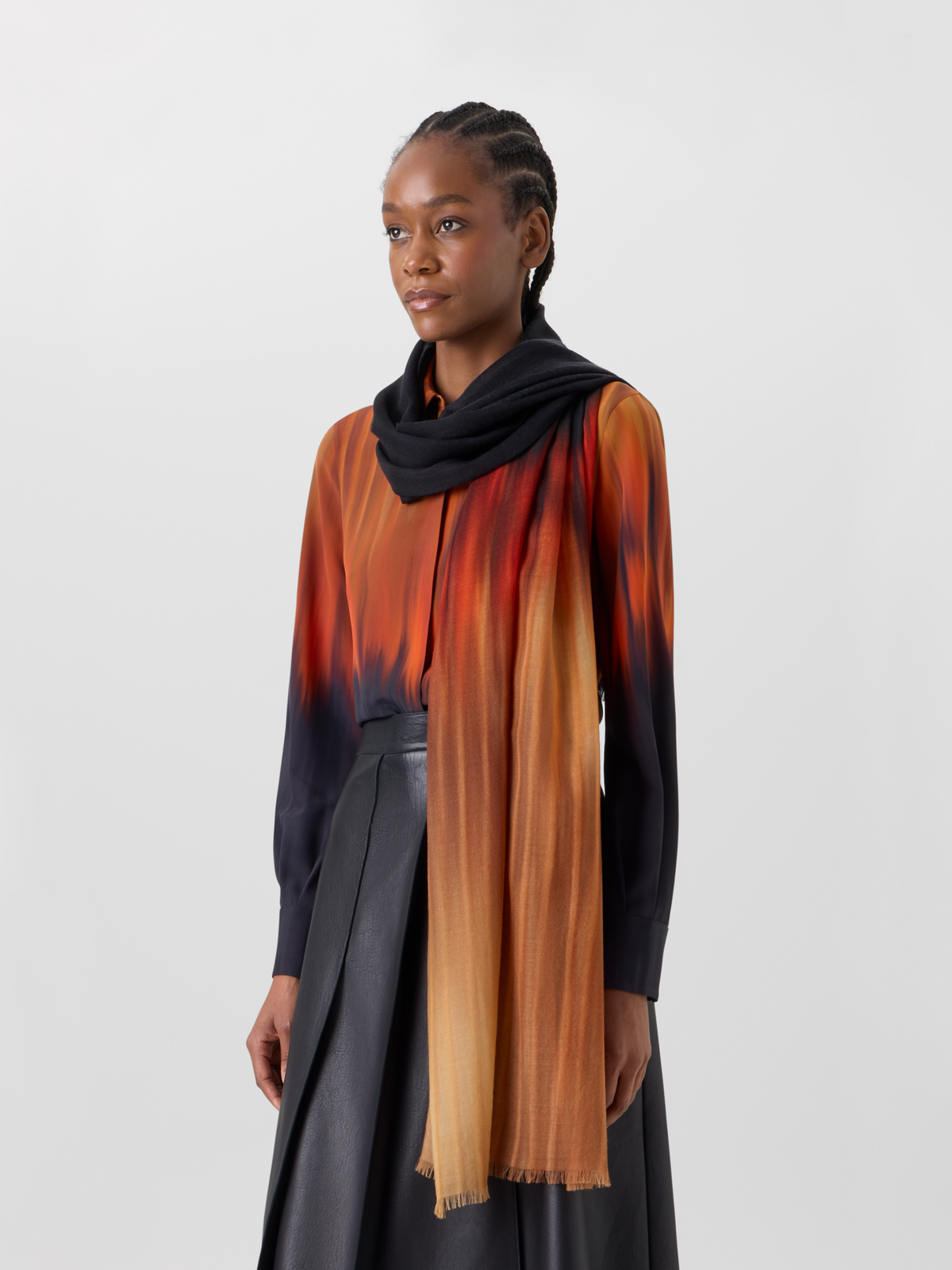 Designer Kaschmirschal mit Fuego Negro Print - Bunt - Schwarz - Braun 