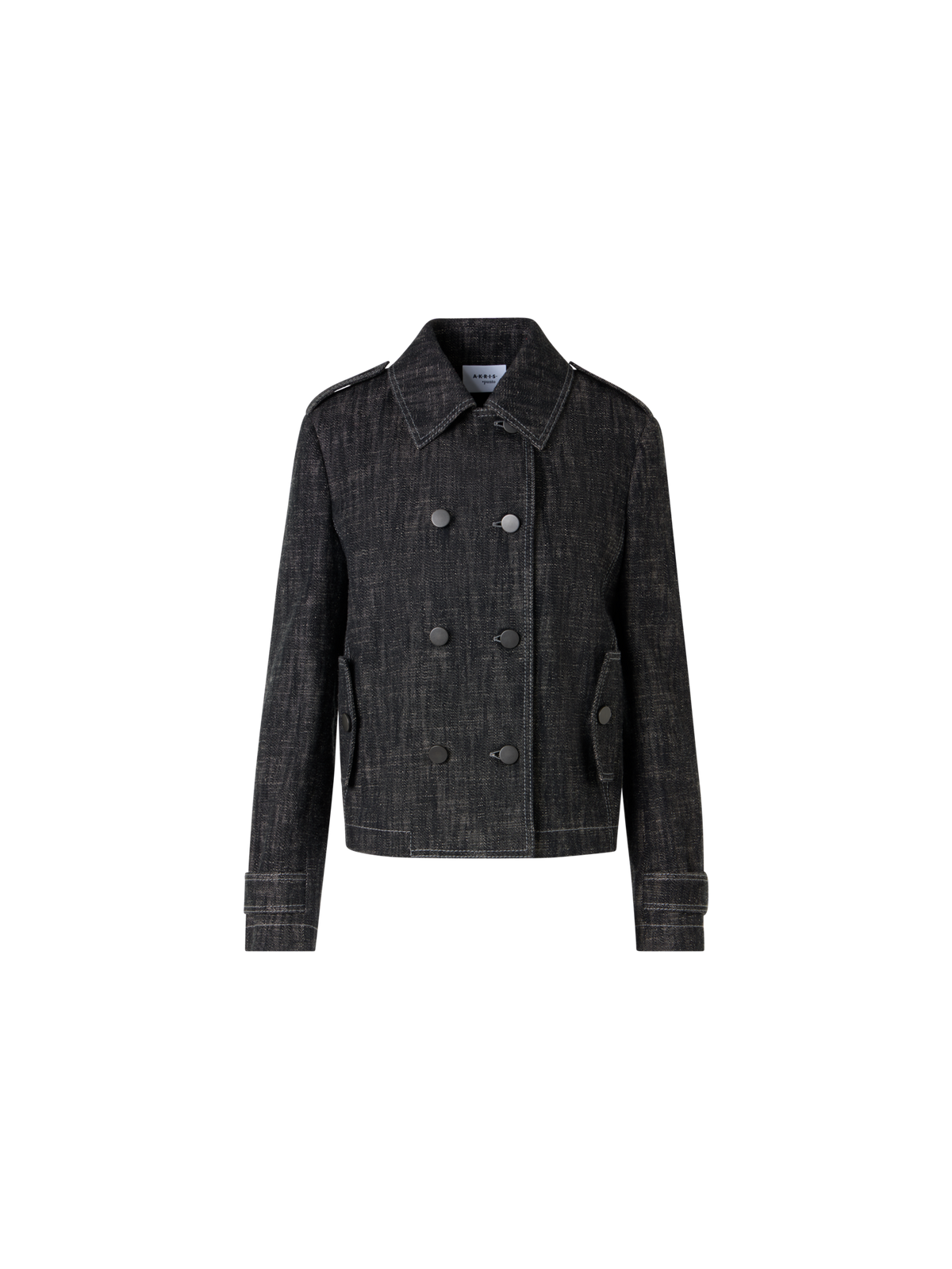 Designer Langärmelige Jacke aus schwerem, gewaschenem Baumwoll-Denim - Schwarz