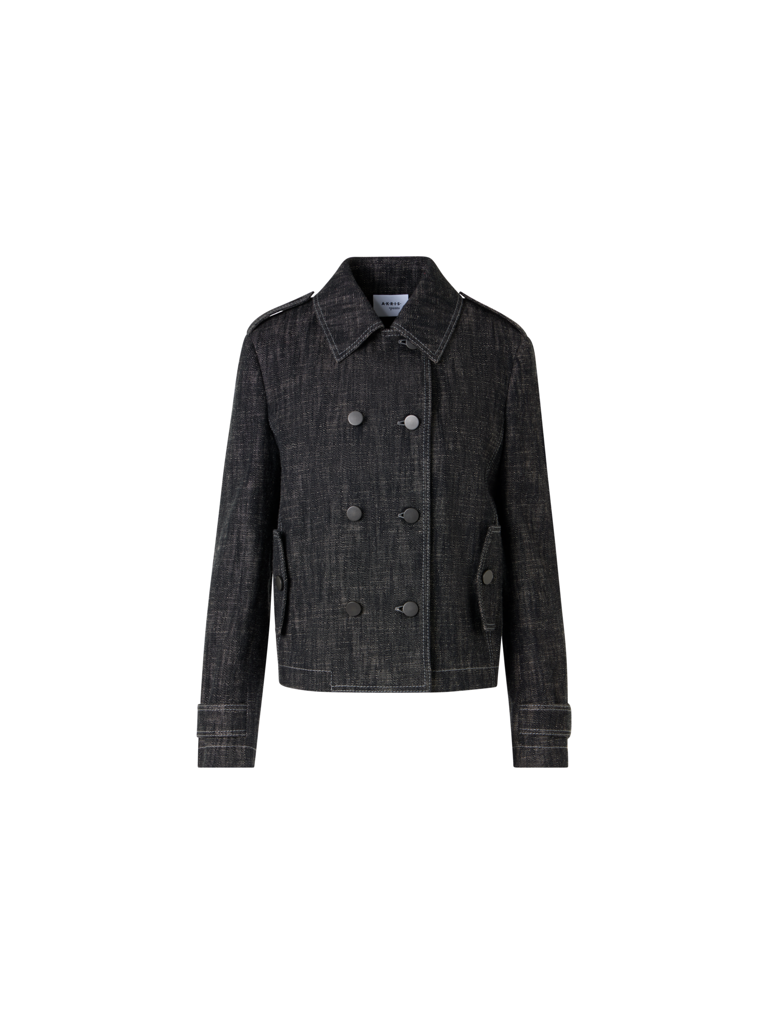 Designer Langärmelige Jacke aus schwerem, gewaschenem Baumwoll-Denim - Schwarz