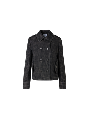 Designer Langärmelige Jacke aus schwerem, gewaschenem Baumwoll-Denim - Schwarz