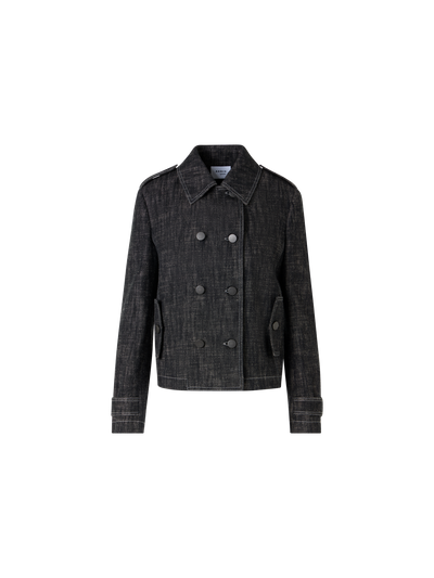 Designer Langärmelige Jacke aus schwerem, gewaschenem Baumwoll-Denim - Schwarz