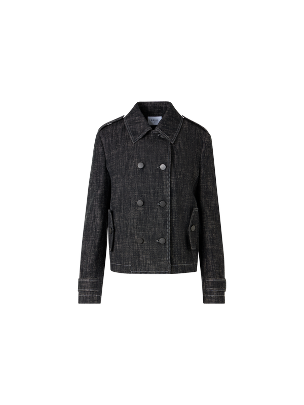 Designer Langärmelige Jacke aus schwerem, gewaschenem Baumwoll-Denim - Schwarz