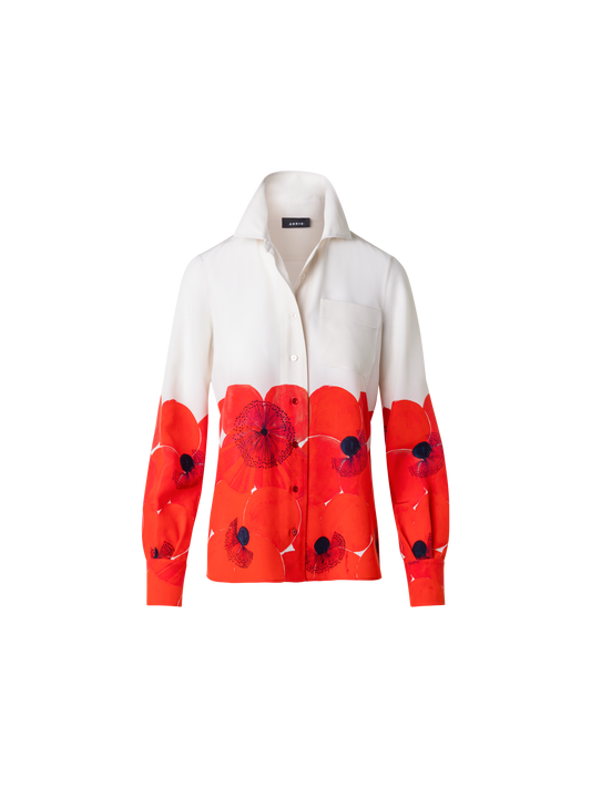 Designer Seiden-Crêpe-Bluse mit Poppy Druck - Bunt - Rot