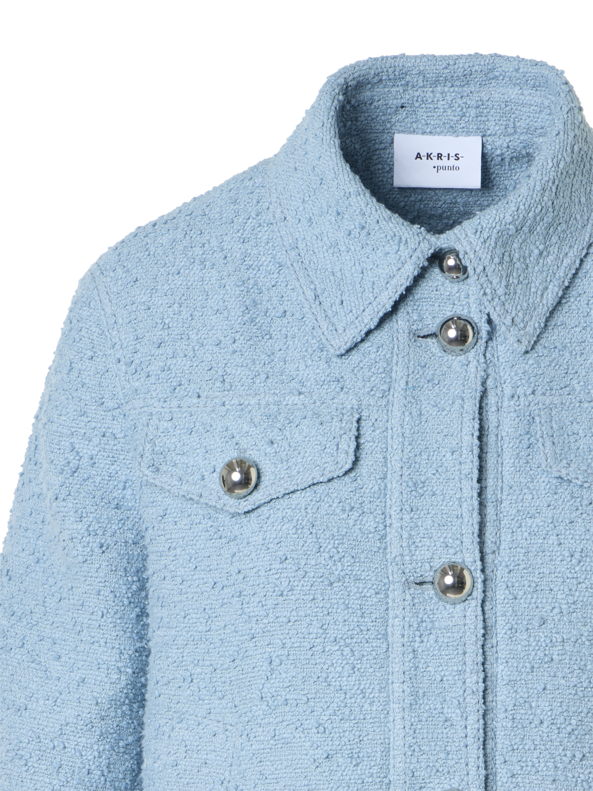 Designer Kurze Sommer-Jacke aus Bouclé-Baumwolle - Blau