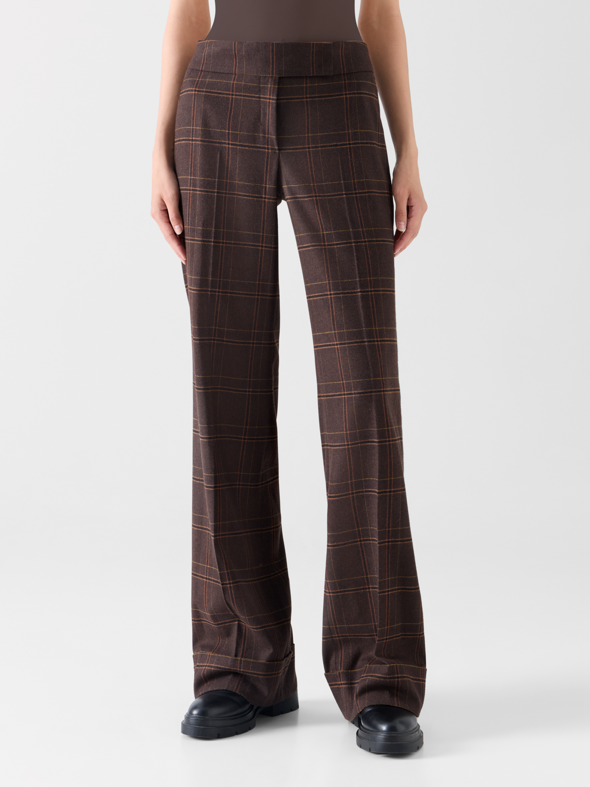 Designer Weite karierte Flanellhose - Braun 