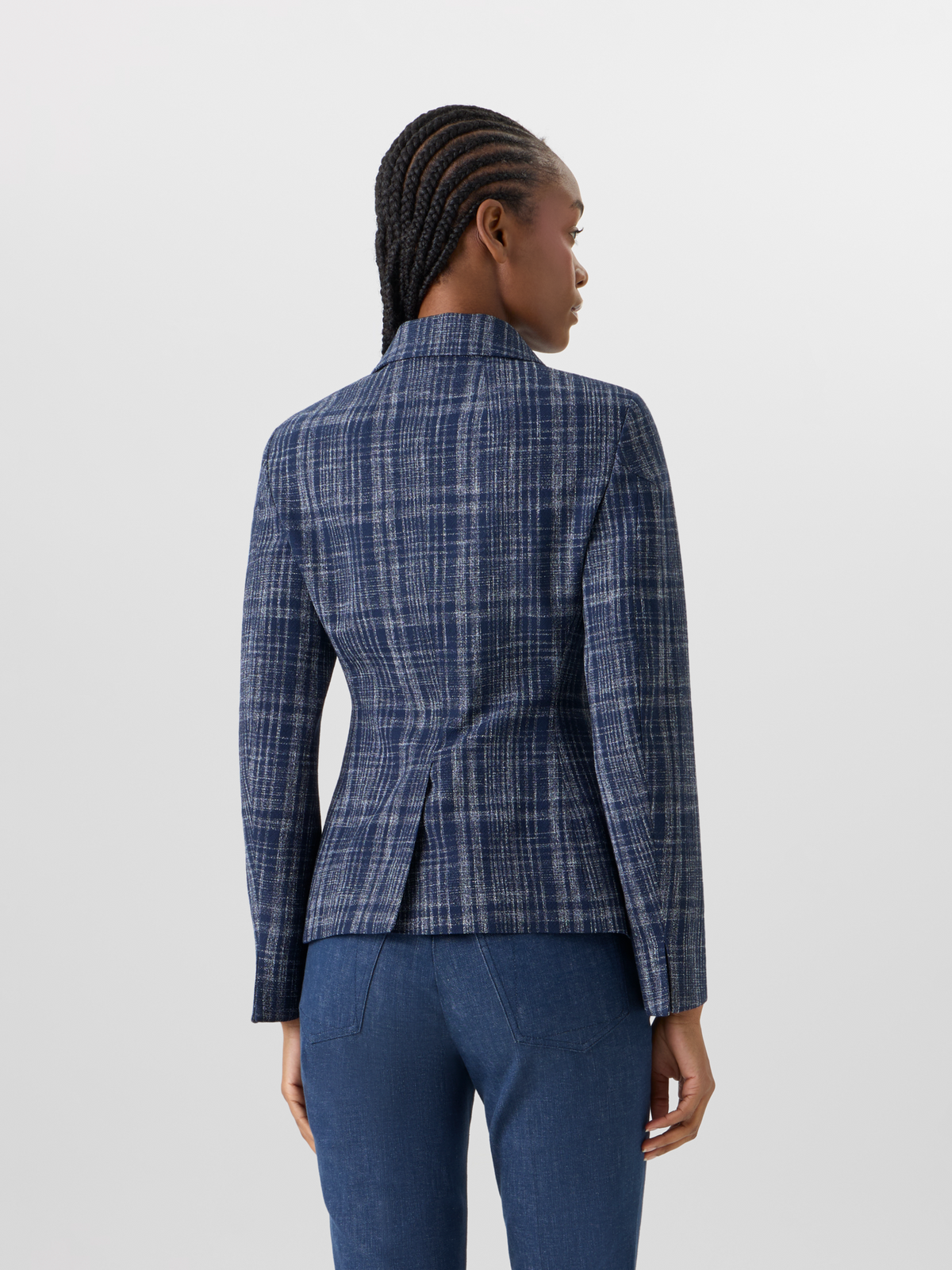 Designer Delia Jacke aus Woll-Viskose-Tweed - Blau #editorial