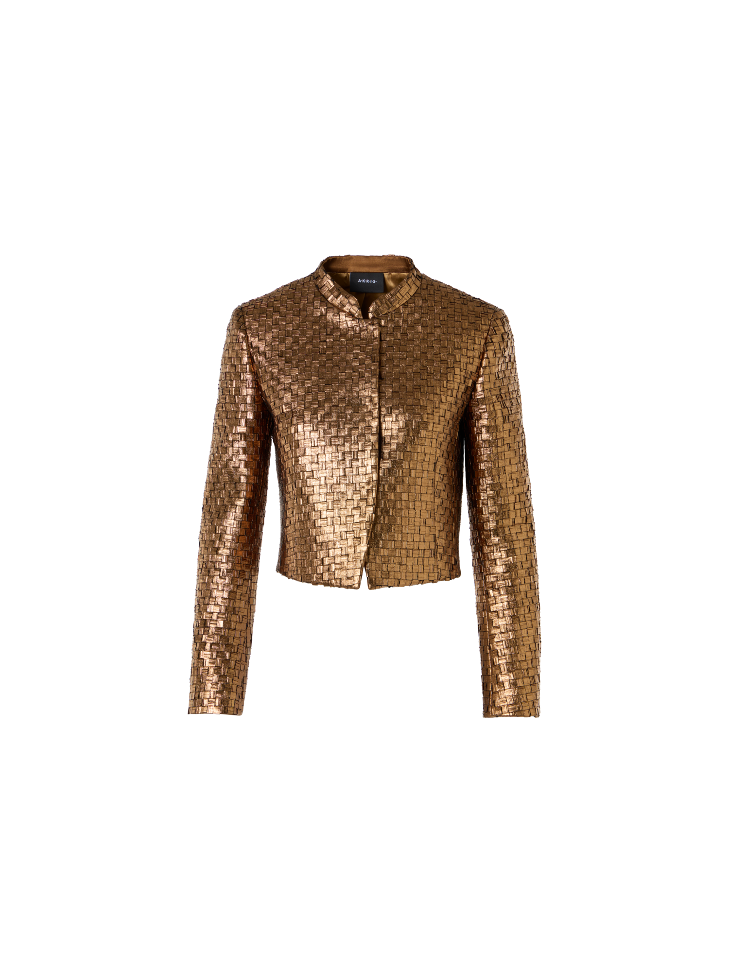Designer Kurze Metal Braid Jacke mit Satindetails - Gold