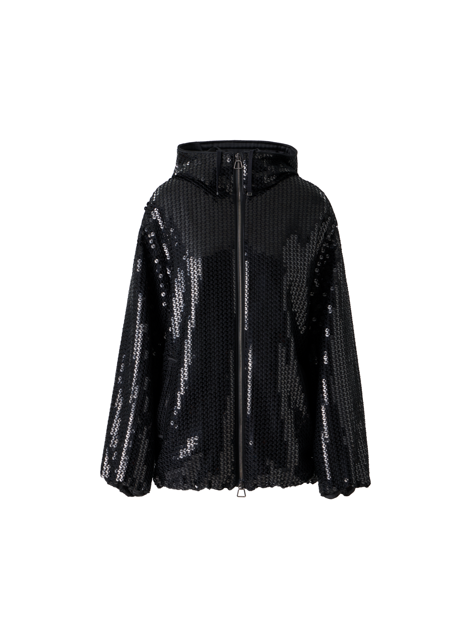 Designer Pailletten Chiffon Parka mit Kapuze - Schwarz