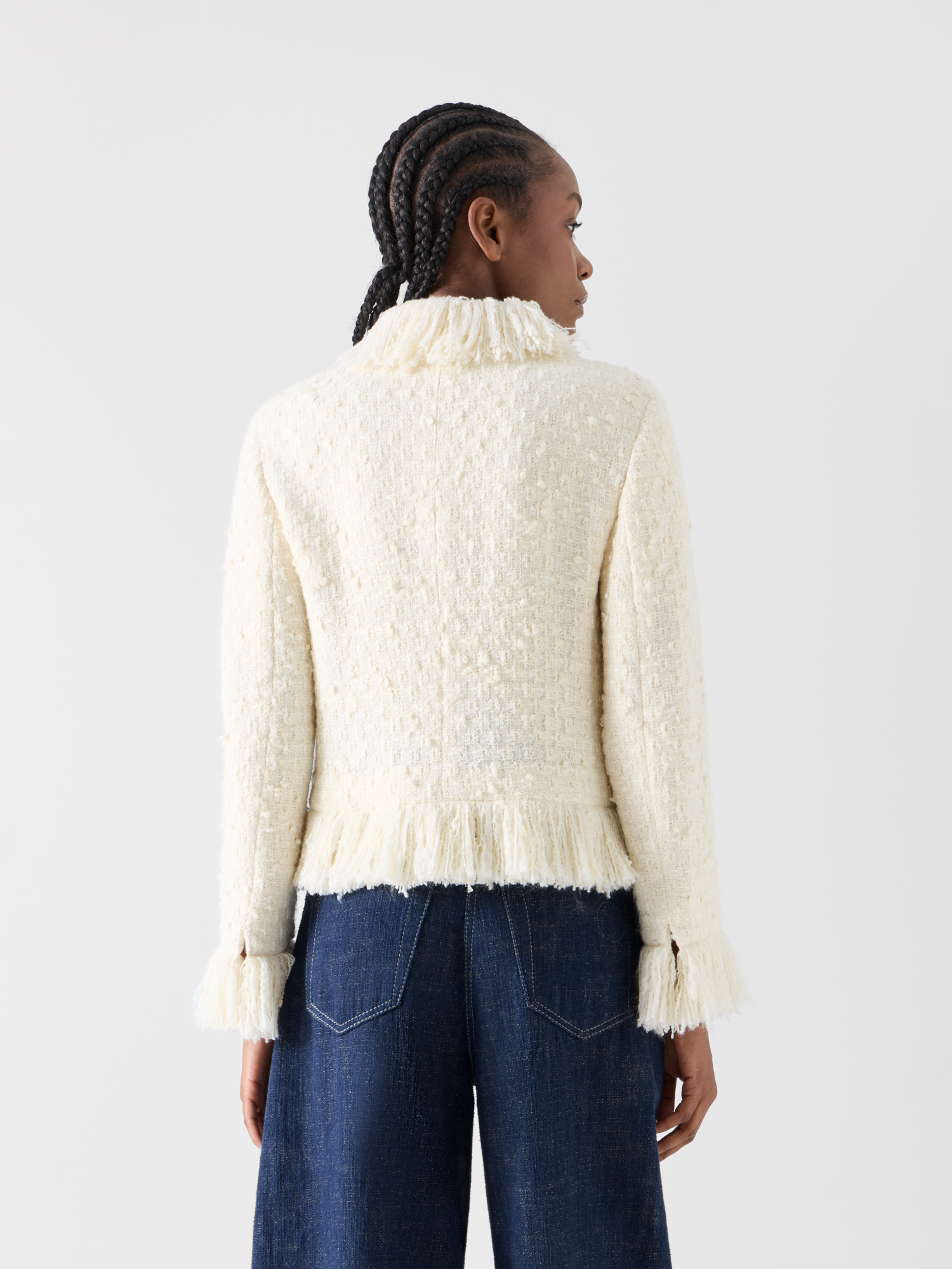Designer Tweedjacke mit Fransenkanten - Ecru 