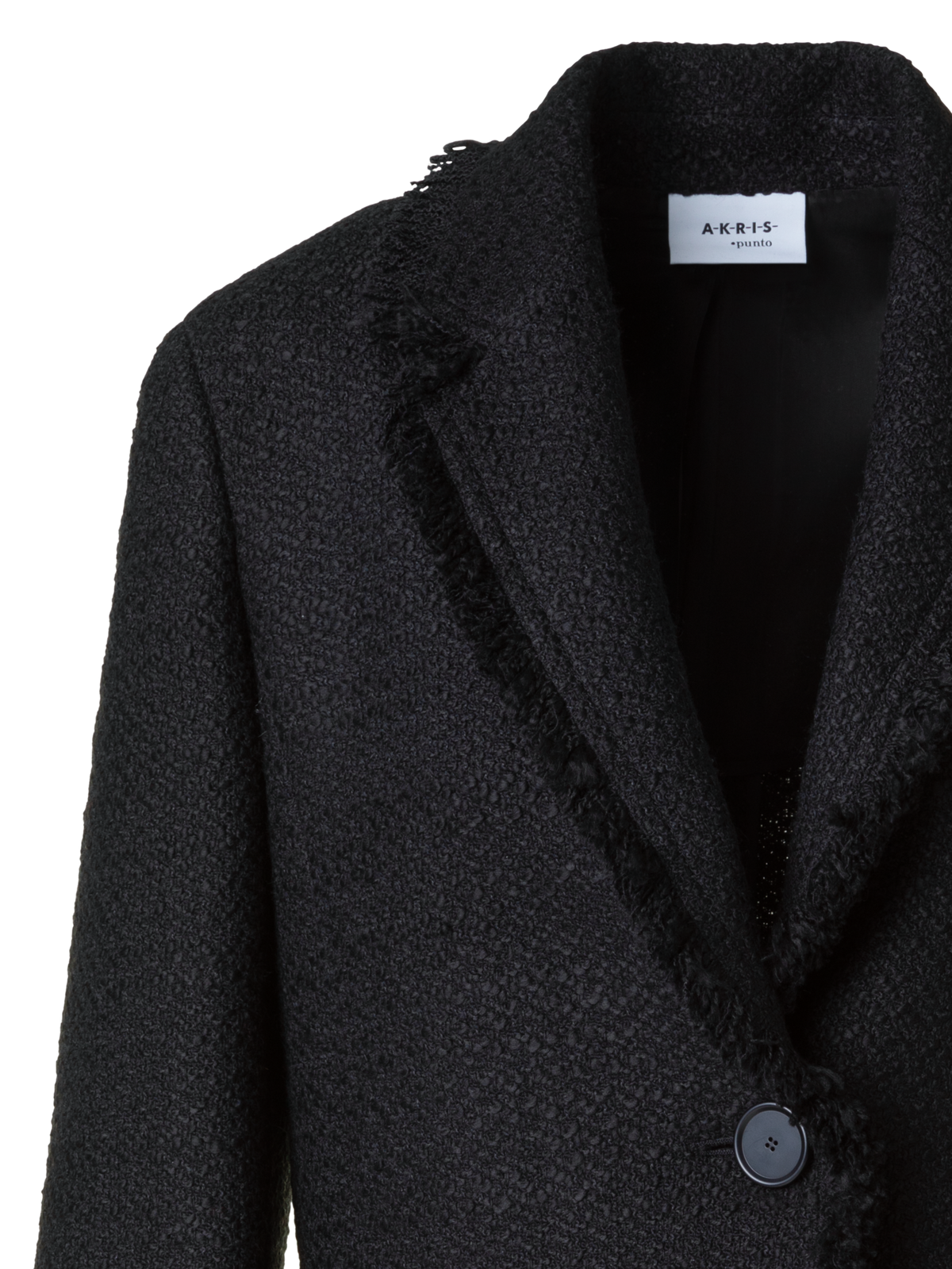Designer Kurze Bouclé Tweed Jacke mit Fransen - Schwarz