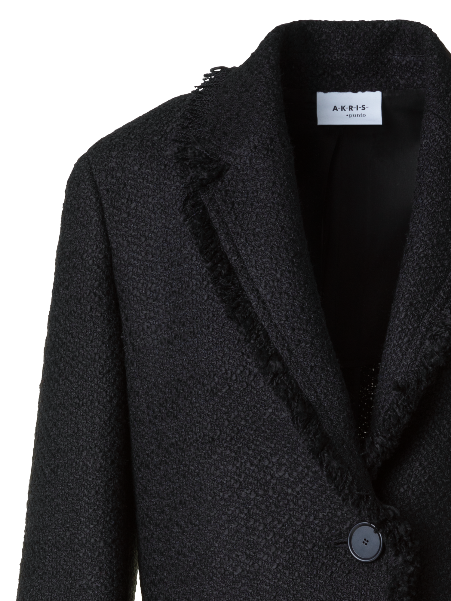 Designer Kurze Bouclé Tweed Jacke mit Fransen - Schwarz