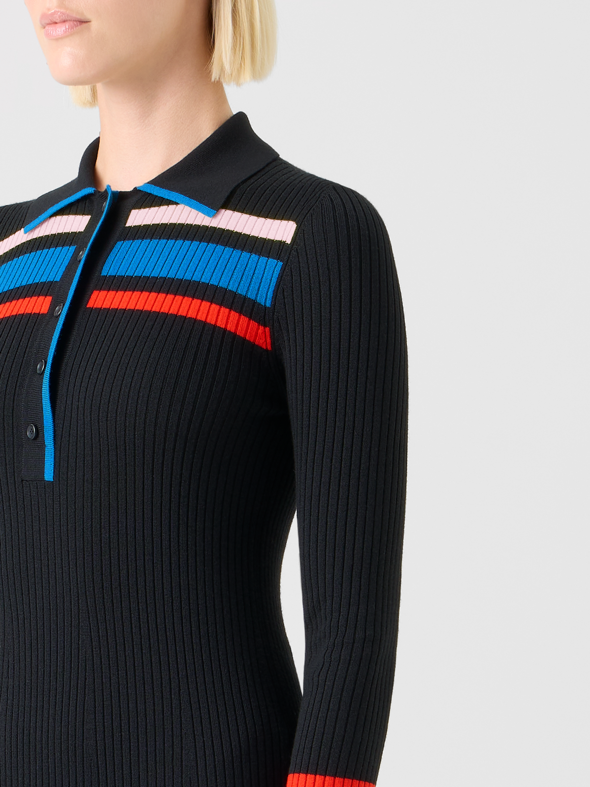 Designer Polokleid aus Rippen Strick im Colour-Block Design #editorial