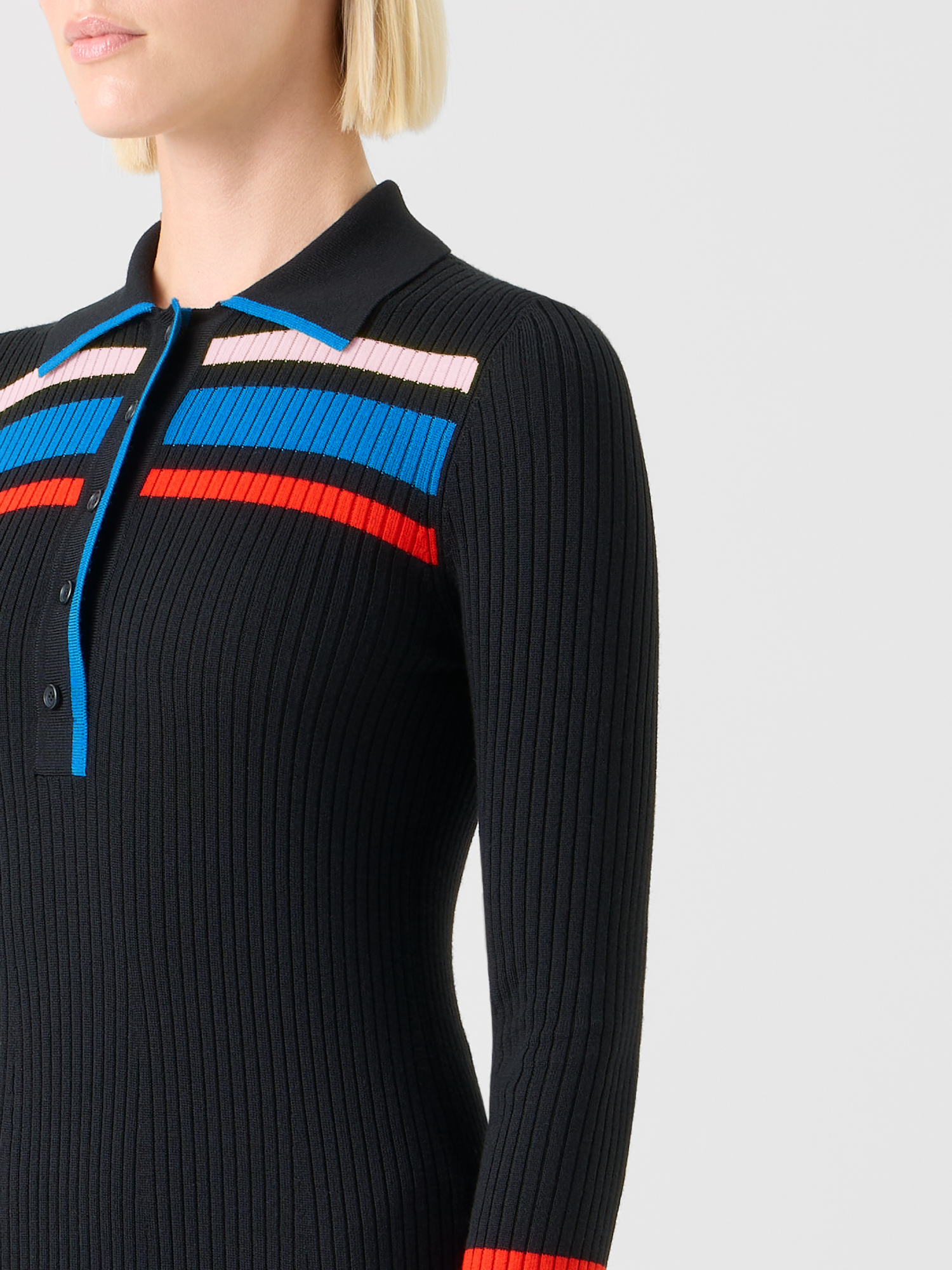 Designer Polokleid aus Rippen Strick im Colour-Block Design 