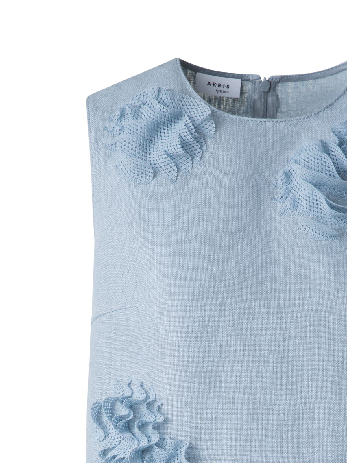Designer Leinenbluse mit 3D Carnation Detail - Blau