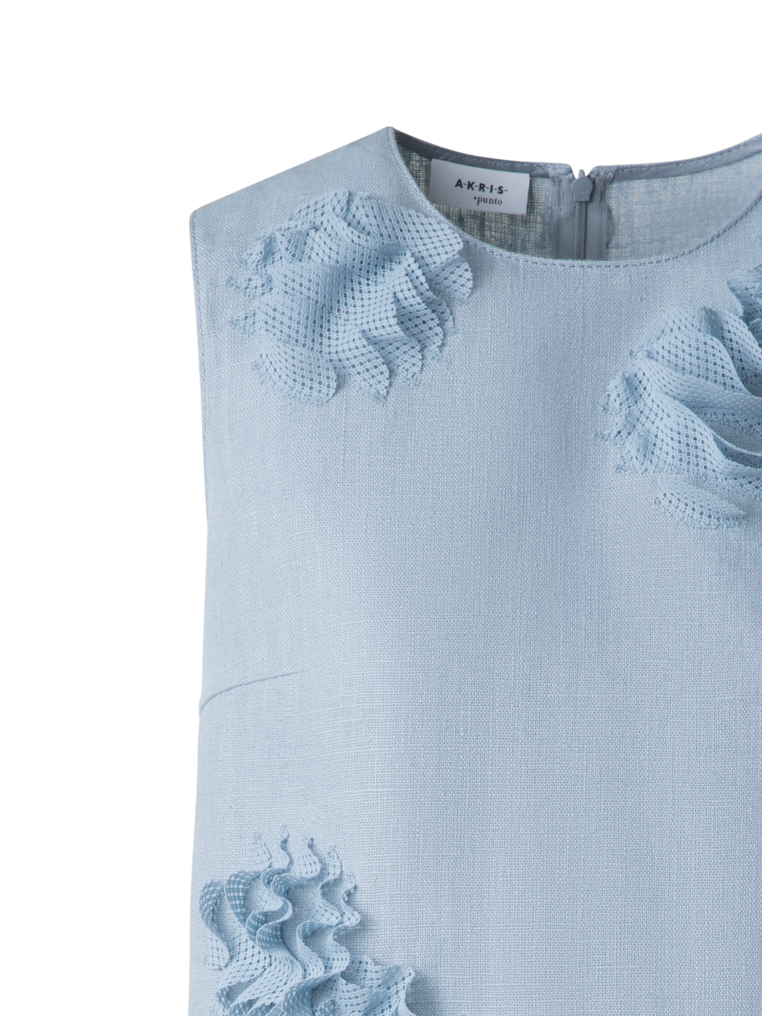 Designer Leinenbluse mit 3D Carnation Detail - Blau