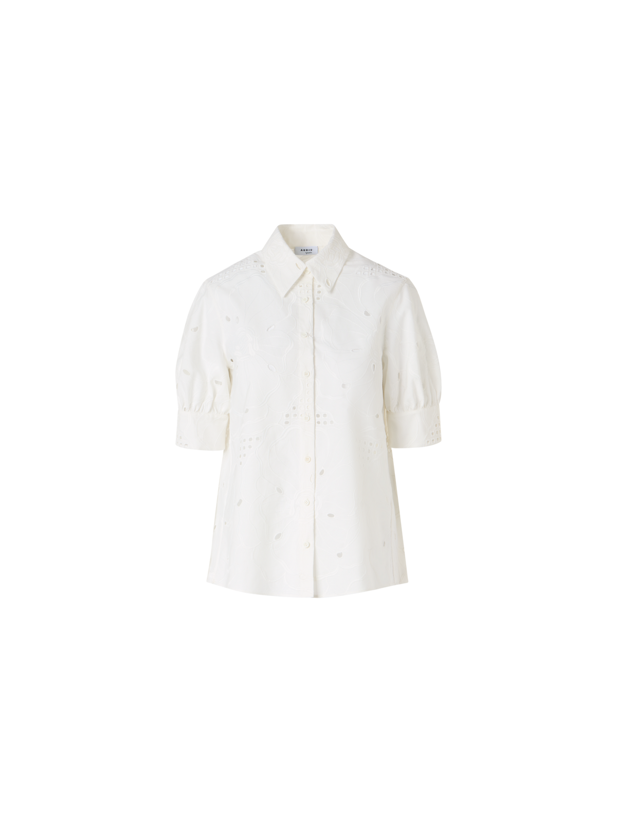 Designer A-Linien-Bluse mit Blumen-Lochstickerei - Ecru
