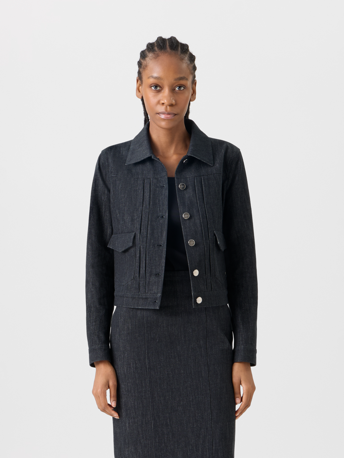 Designer Hilbert kurze Denim-Jacke aus Baumwolle mit aufgesetzten Taschen - Schwarz #editorial