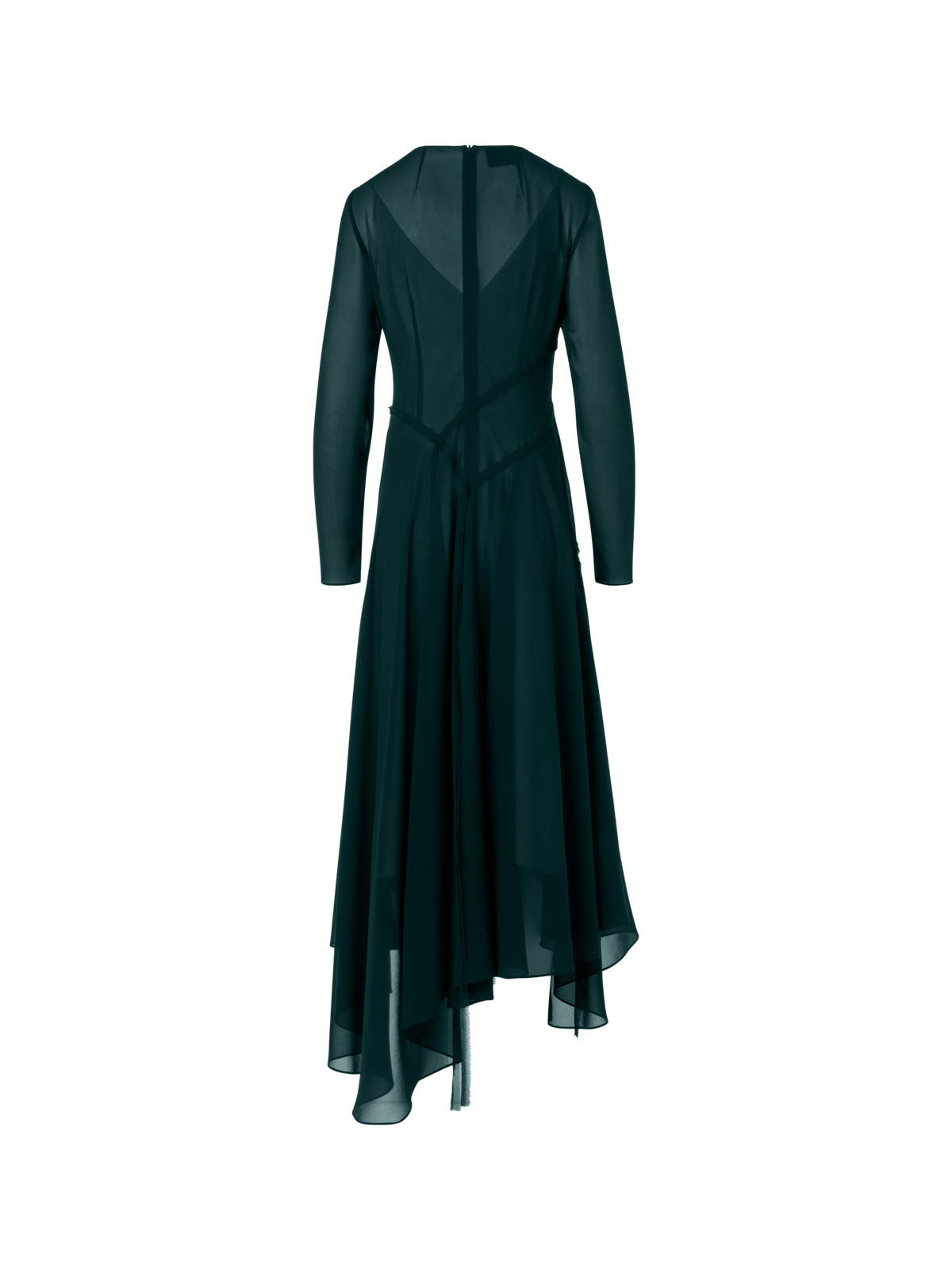 Designer Asymmetrisches Midikleid aus Georgette mit offenen Kanten - Grün