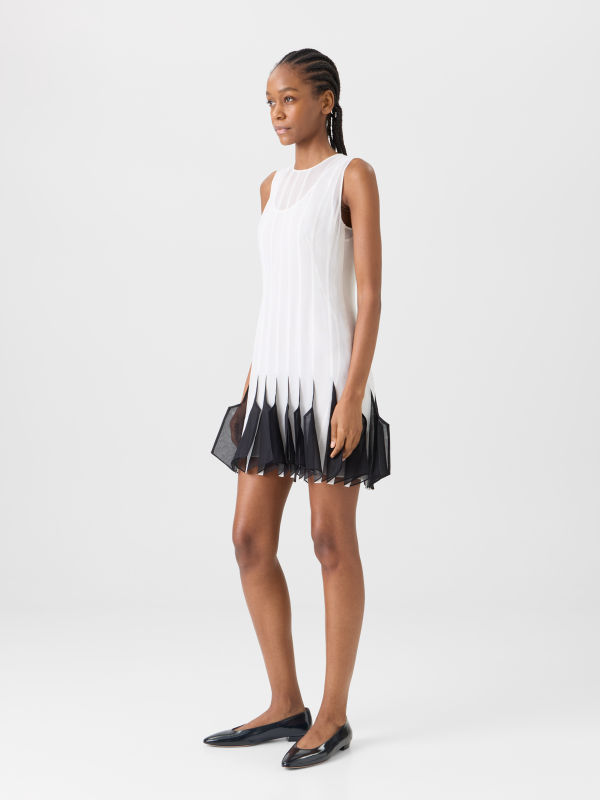 Designer Midikleid aus Seide mit High-Plains-Einsätzen - Ecru