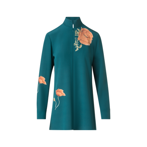 Seidentunika-Bluse mit Anemone Druck