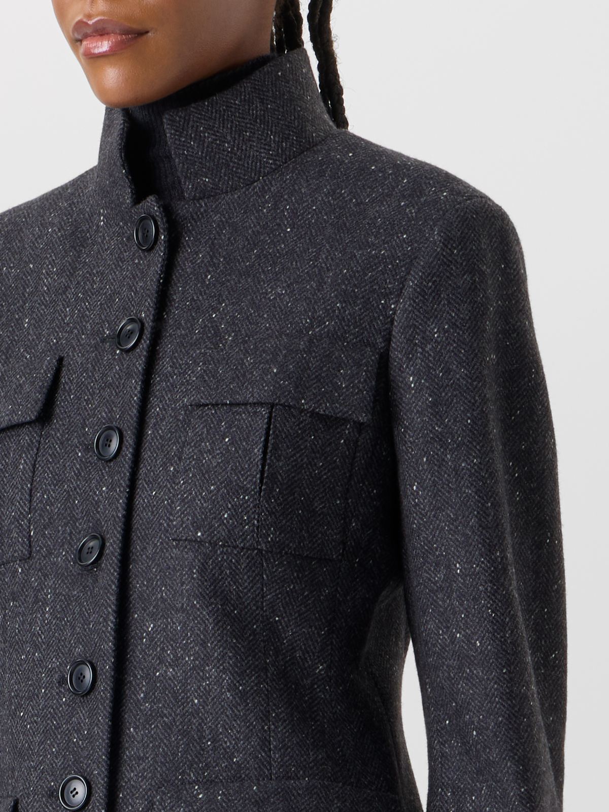 Designer Taillierte Kaschmirjacke mit Fischgrat - Grau 