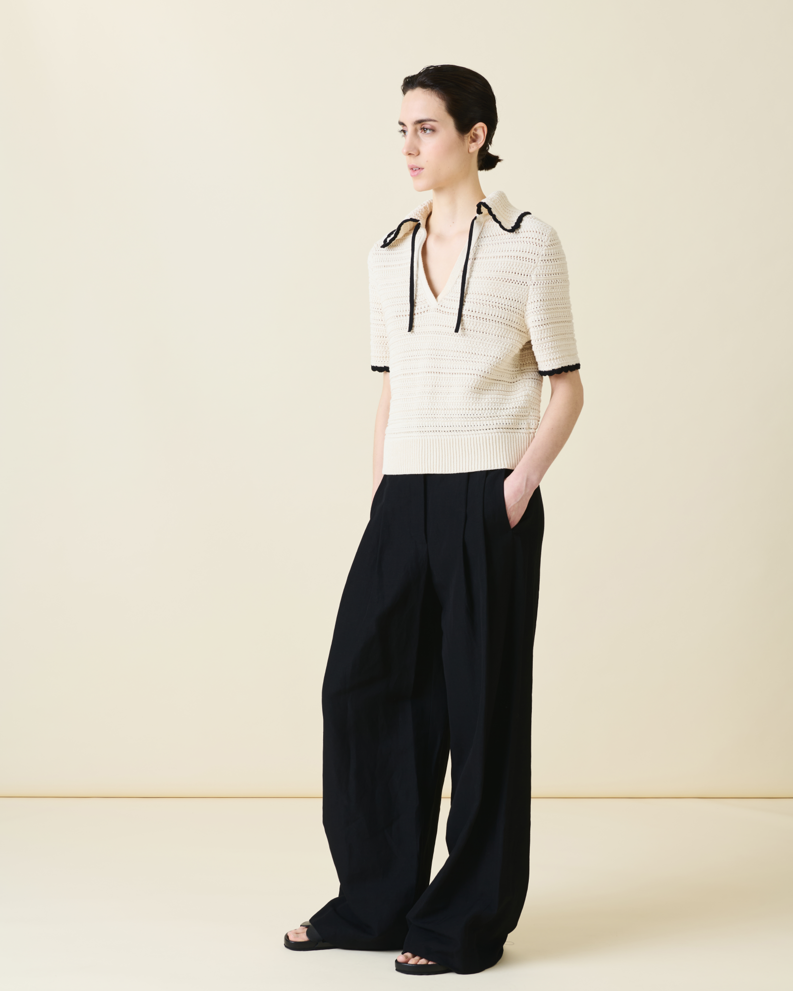 Designer Extra Weite Palazzo-Hose aus Leinen-Viskose - Schwarz 