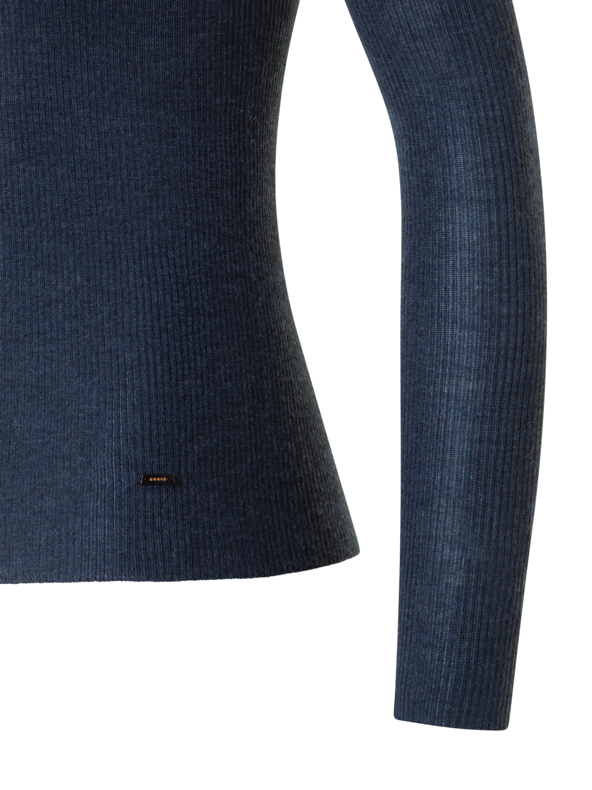 Designer Kaschmir Seide Rippenstrick Stehkragen Pulli  - Dunkelblau - Blau