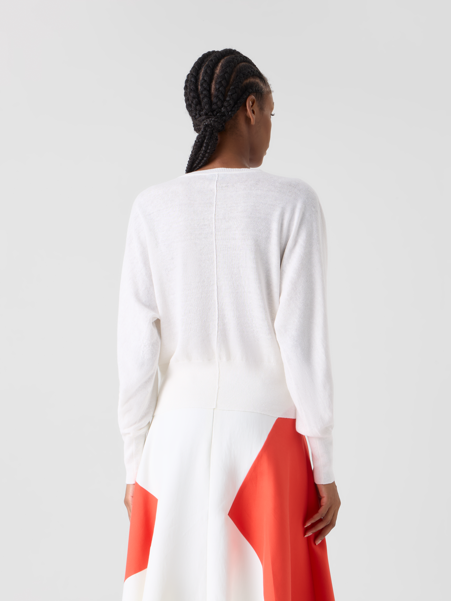 Designer Oversize-Pullover aus Leinen-Baumwolle mit Polygon-Intarsie - Bunt