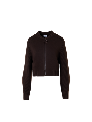 Designer Bomber-Cardigan aus Merinowolle - Braun