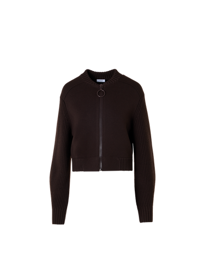 Designer Bomber-Cardigan aus Merinowolle - Braun