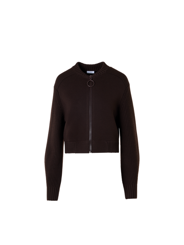 Designer Bomber-Cardigan aus Merinowolle - Braun