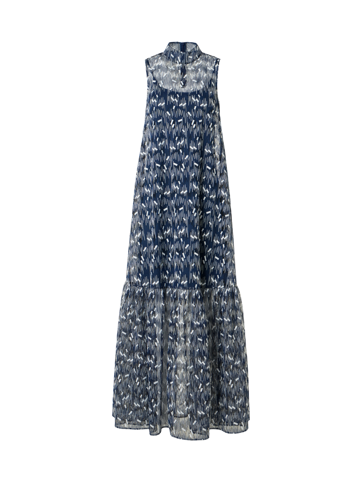Designer Midikleid in A-Linie mit Scribble-Dot-Stickerei - Blau