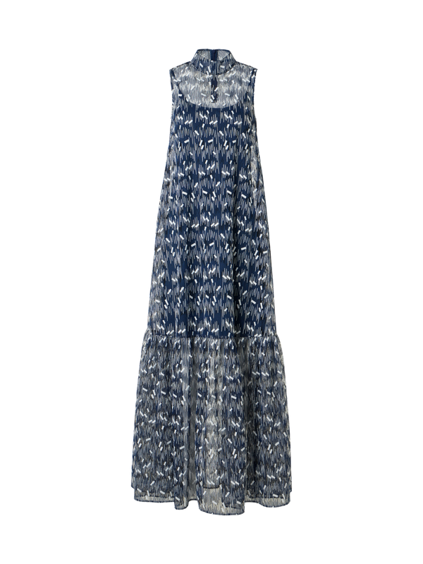 Designer Midikleid in A-Linie mit Scribble-Dot-Stickerei - Blau