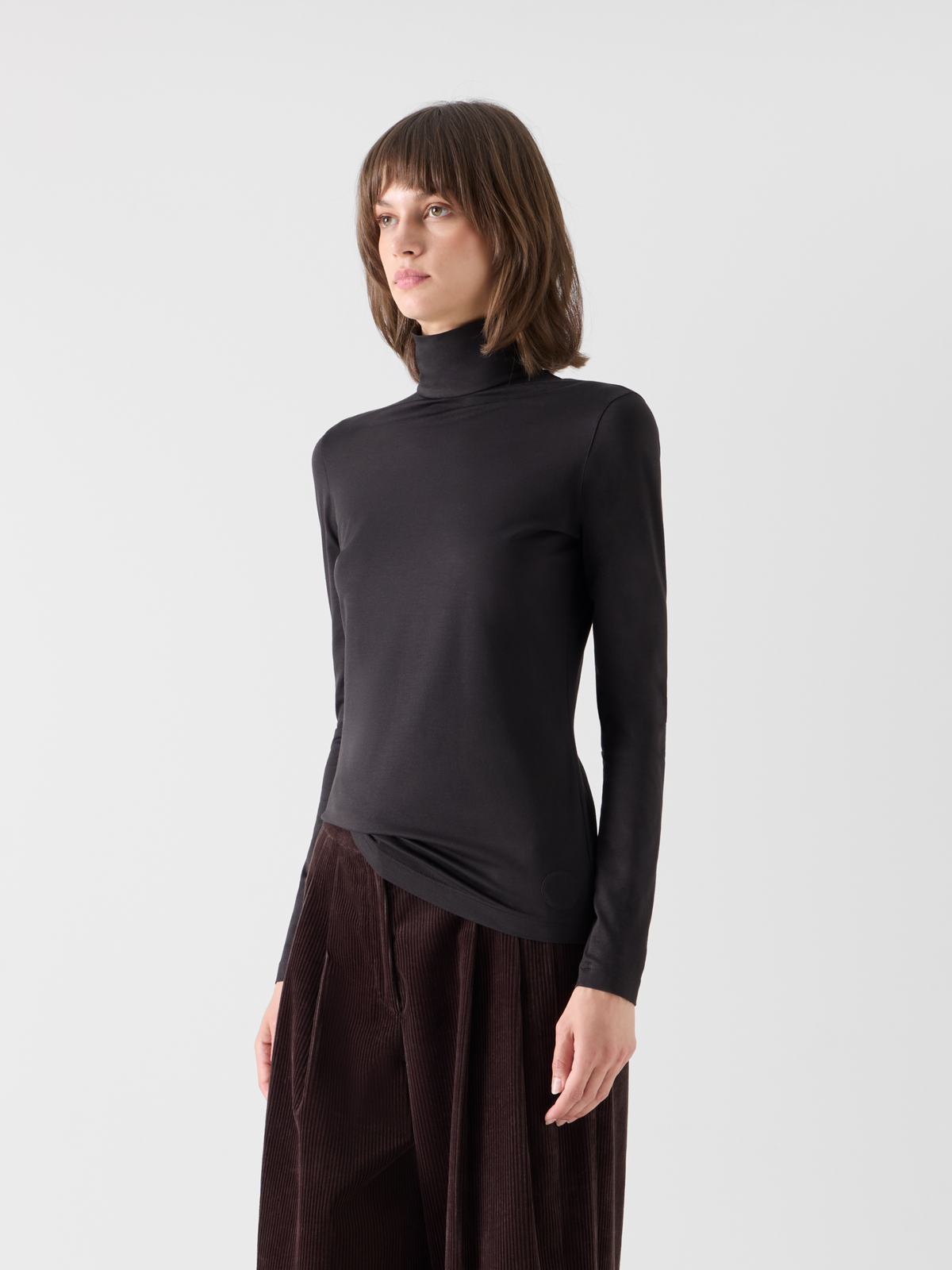 Designer Tailliertes Modal-Shirt mit Punto Dot Detail - Braun 