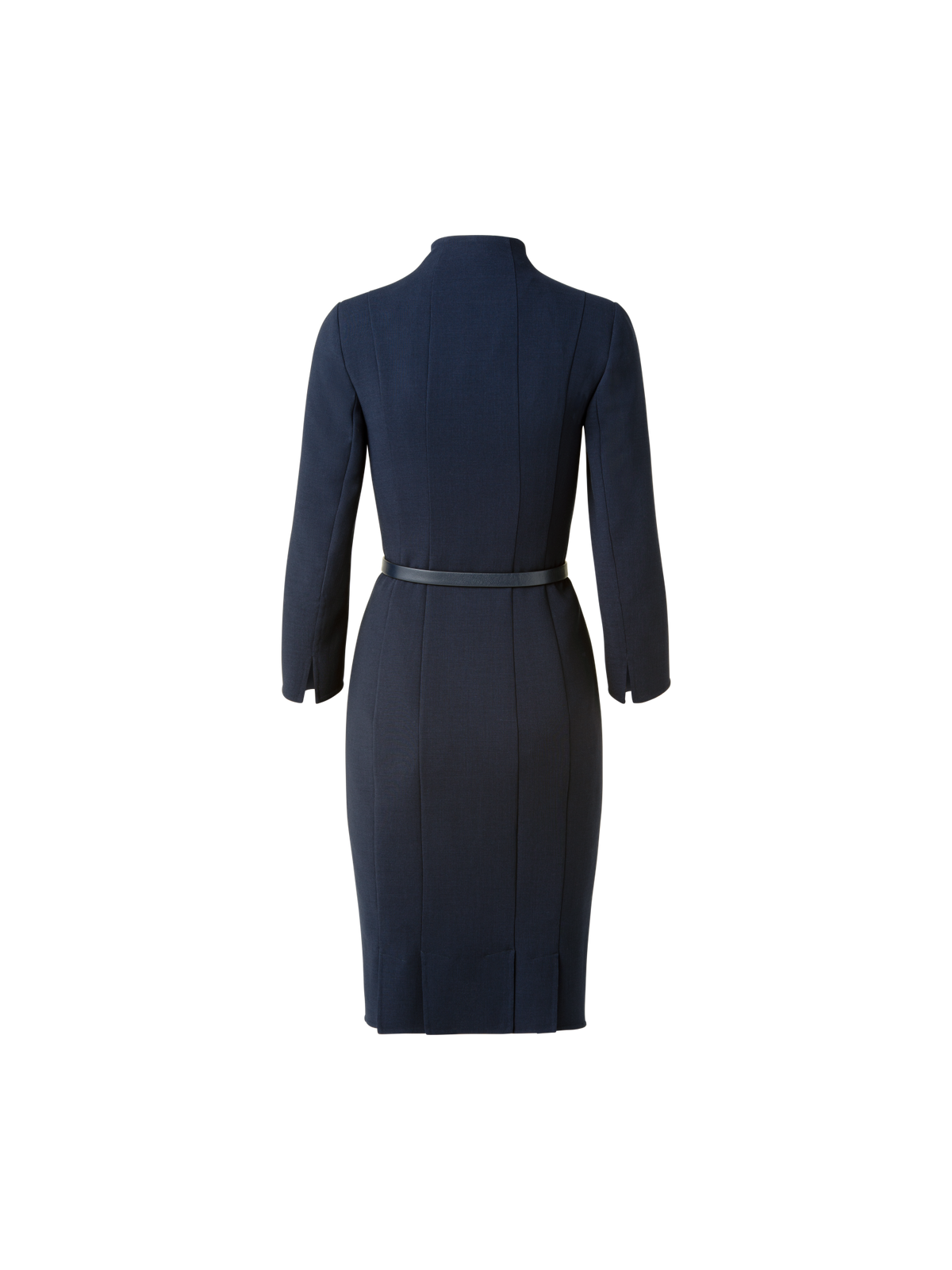 Designer Etuikleid aus Woll-Doubleface mit Stehkragen - Dunkelblau - Blau