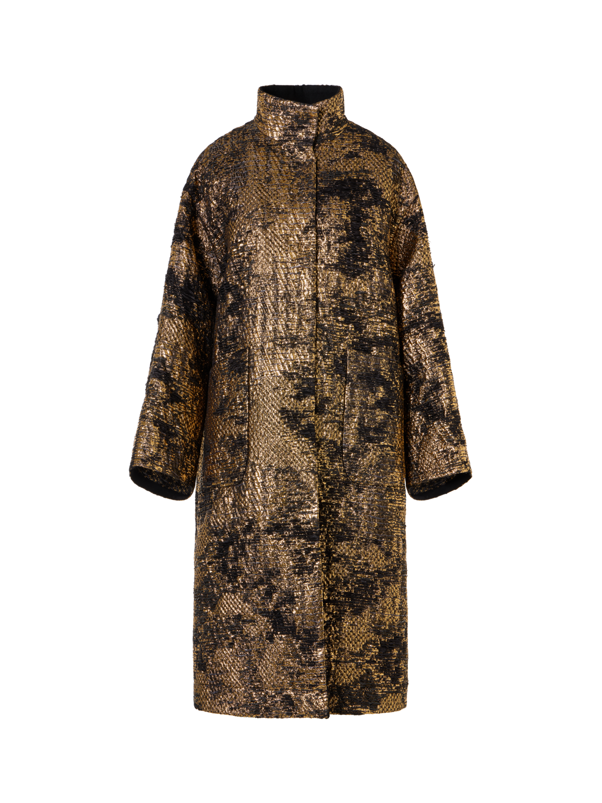 Designer Oversize-Mantel in Fragmented Jacquard - Schwarz - Bunt - Gold