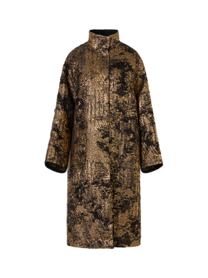 Designer Oversize-Mantel in Fragmented Jacquard - Schwarz - Bunt - Gold