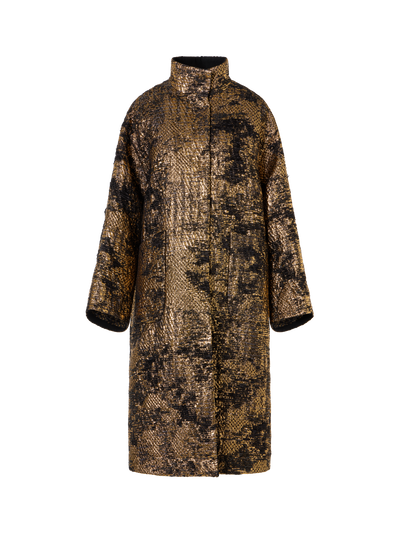 Designer Oversize-Mantel in Fragmented Jacquard - Schwarz - Bunt - Gold