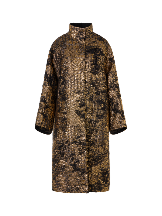 Designer Oversize-Mantel in Fragmented Jacquard - Schwarz - Bunt - Gold