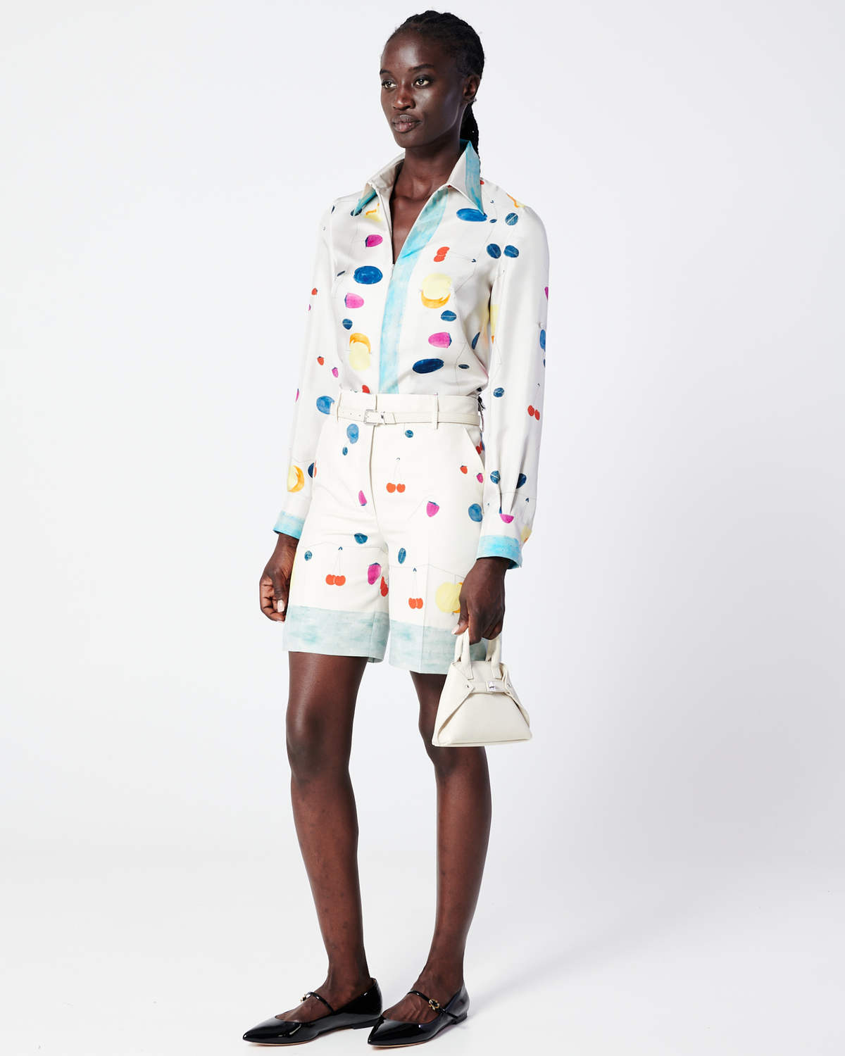 Designer Tunika-Bluse aus Seide mit Fruits Druck - Bunt #editorial