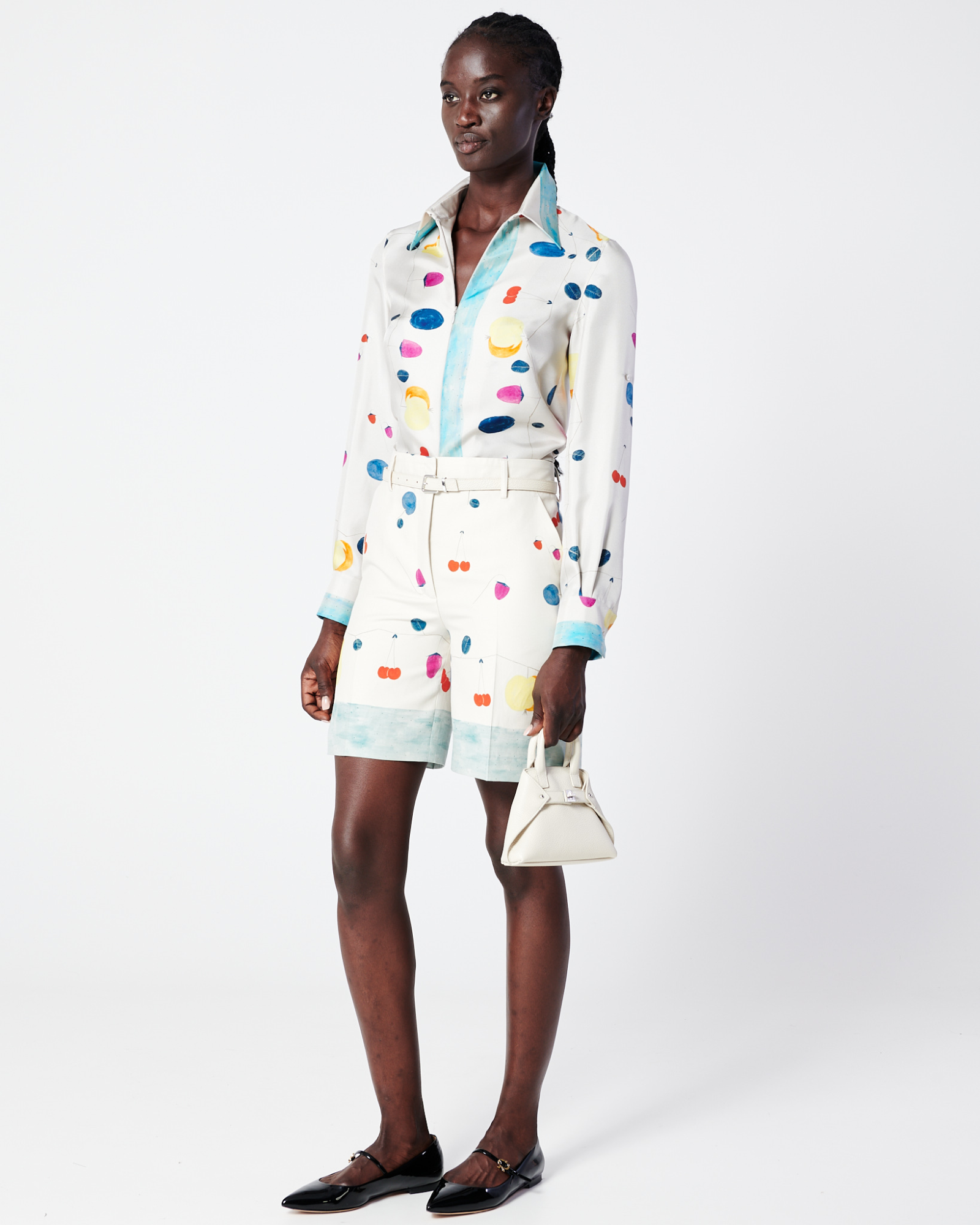 Designer Tunika-Bluse aus Seide mit Fruits Druck - Bunt 