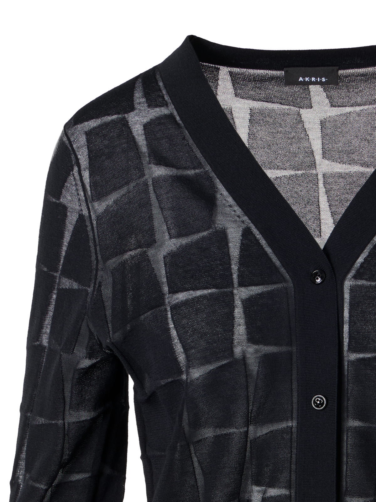 Designer Langärmelige Strickjacke aus tonalem Trapez-Jacquard - Schwarz